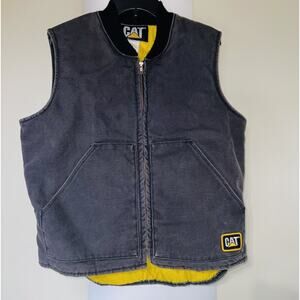 Vintage CAT Caterpillar Vest Work Jacket Canvas Sun Faded Scovill Zip XL Arctic